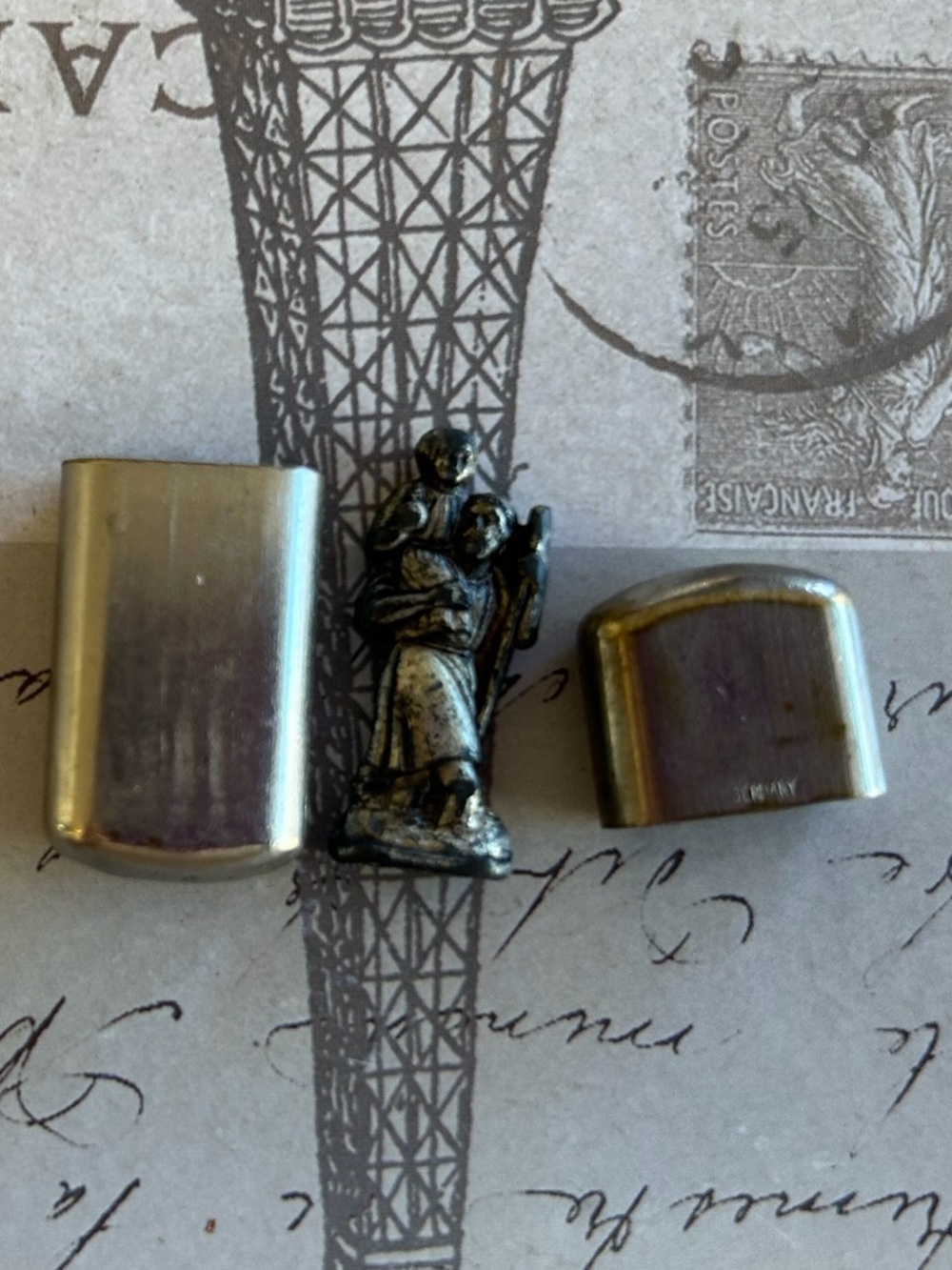 Antique Vintage Pocket Shrine marked GERMANY St Anthony holding baby Jesus WWI